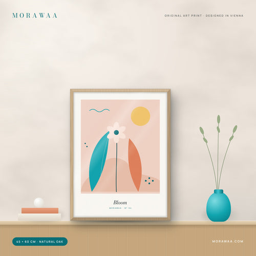 Bloom cut-paper floral framed art print in a natural oak frame