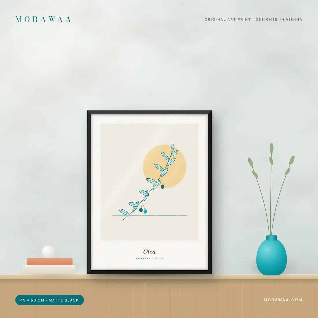 Olea Botanical Framed Art Print in a matte black frame